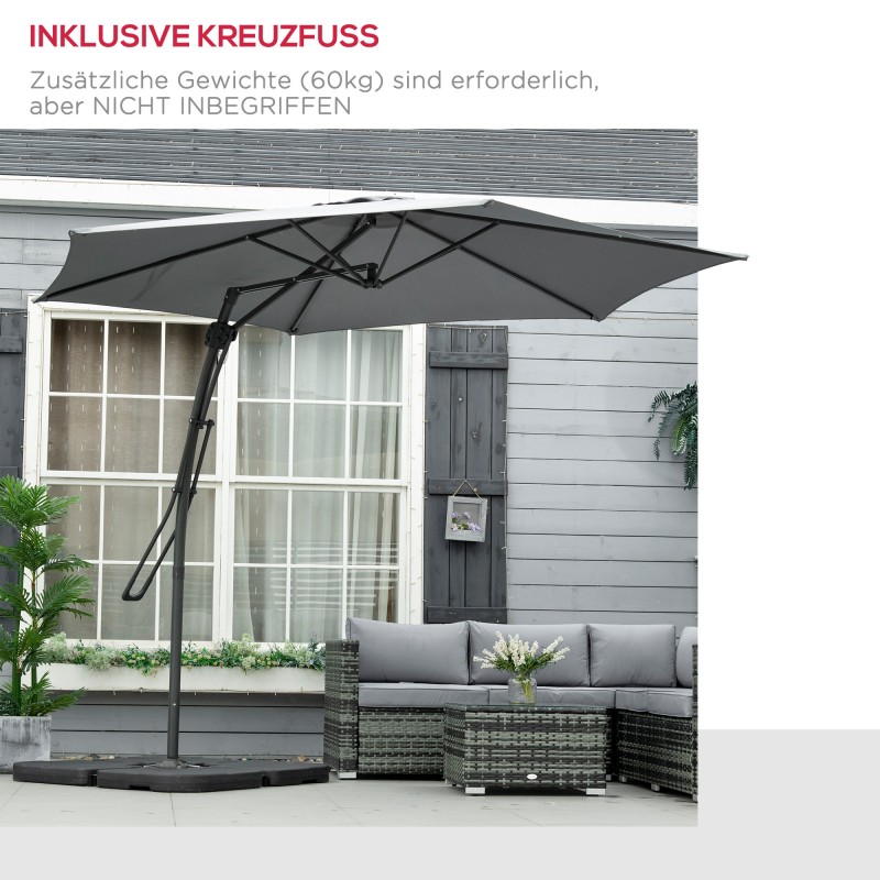 Sivusta ripustettava puutarhavarjo Ø293 cm metallirunko ristijalalla tummanharmaa