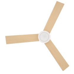 Kattotuulettimella varustettu LED‑kattovalaisin, 112 cm, kaukosäädin ja ajastin, valkoinen/luonnonpuu