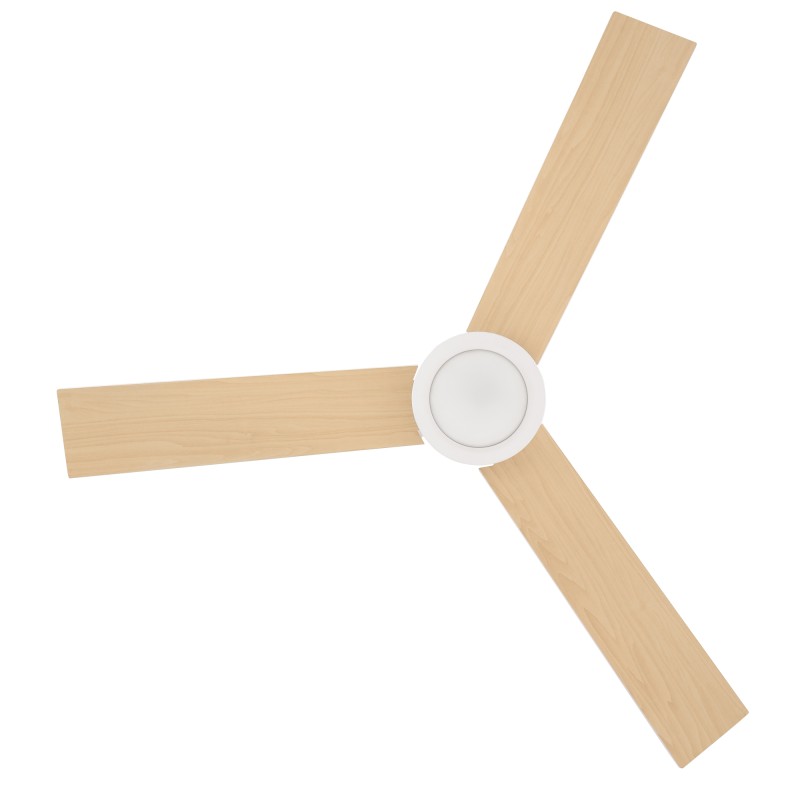 Kattotuulettimella varustettu LED‑kattovalaisin, 112 cm, kaukosäädin ja ajastin, valkoinen/luonnonpuu