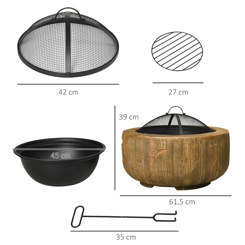 Tulipesä puurunko-designilla kipinäverkolla ja hiiliritilällä Ø61,5 x 39 cm ruskea