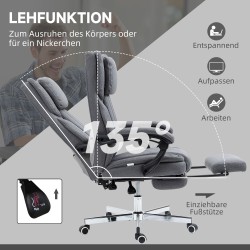Työtuoli hierontatoiminnolla, kallistuva selkänoja ja jalkatuki, kangas, harmaa, 65 x 61 x 113 cm