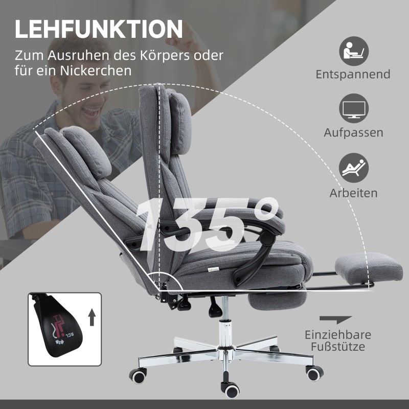 Työtuoli hierontatoiminnolla, kallistuva selkänoja ja jalkatuki, kangas, harmaa, 65 x 61 x 113 cm