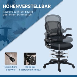 Korkea ergonominen työtuoli jalkatuella, mesh-selkänoja, säädettävä 52–72 cm, musta