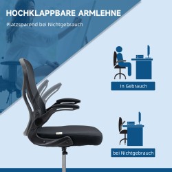 Korkea ergonominen työtuoli jalkatuella, mesh-selkänoja, säädettävä 52–72 cm, musta