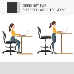 Työtuoli piirustuspöydälle jalkatuella, korkeussäädettävä, mesh-selkänoja, 59 x 61 x 93–113 cm, musta