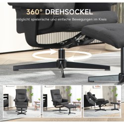 Nojatuoli ja rahi, samettimainen, kallistuva ja pyörivä, keinutoiminto, kantavuus 150 kg, musta