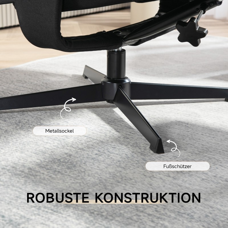 Nojatuoli ja rahi, samettimainen, kallistuva ja pyörivä, keinutoiminto, kantavuus 150 kg, musta