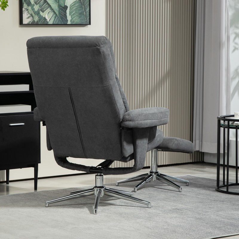 Lepotuoli ja jalkarahi, säädettävä selkänoja 130°, samettijäljitelmä, kantavuus 150 kg, tummanharmaa