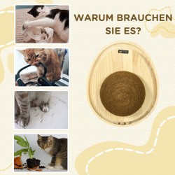 Interaktiivinen kissan lelu raapimisalustalla ja ovaalilla palloradalla mäntyä 39,5 x 32,5 x 14,5 cm luonnonpuu