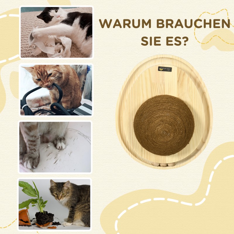 Interaktiivinen kissan lelu raapimisalustalla ja ovaalilla palloradalla mäntyä 39,5 x 32,5 x 14,5 cm luonnonpuu