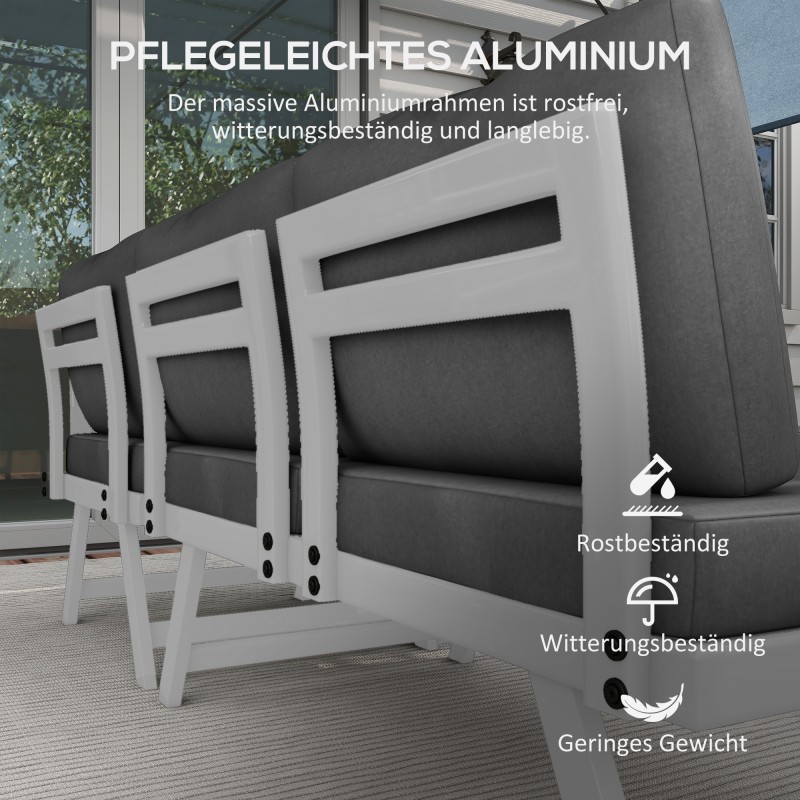 Ulkolounge-sohvasetti 4-osainen teräs/alumiini 115 x 61 x 65 cm harmaa/valkoinen