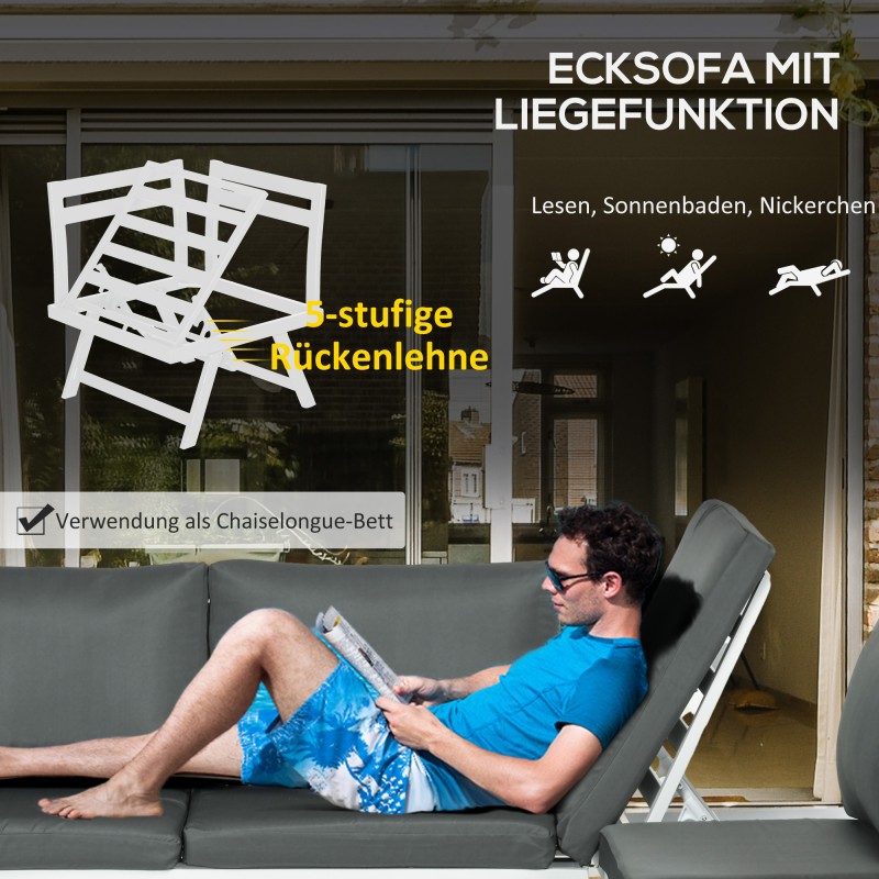 Ulkolounge-sohvasetti 4-osainen teräs/alumiini 115 x 61 x 65 cm harmaa/valkoinen