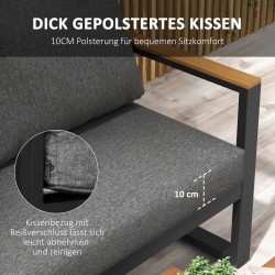 Ulkolounge-ryhmä 5-osainen, alumiinirunko, puujäljitelmäpöydät, terassi/pihakalustesetti, harmaa + luonnonväri