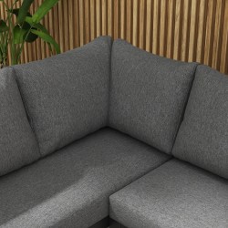 Ulkolounge-ryhmä 5-osainen, alumiinirunko, puujäljitelmäpöydät, terassi/pihakalustesetti, harmaa + luonnonväri