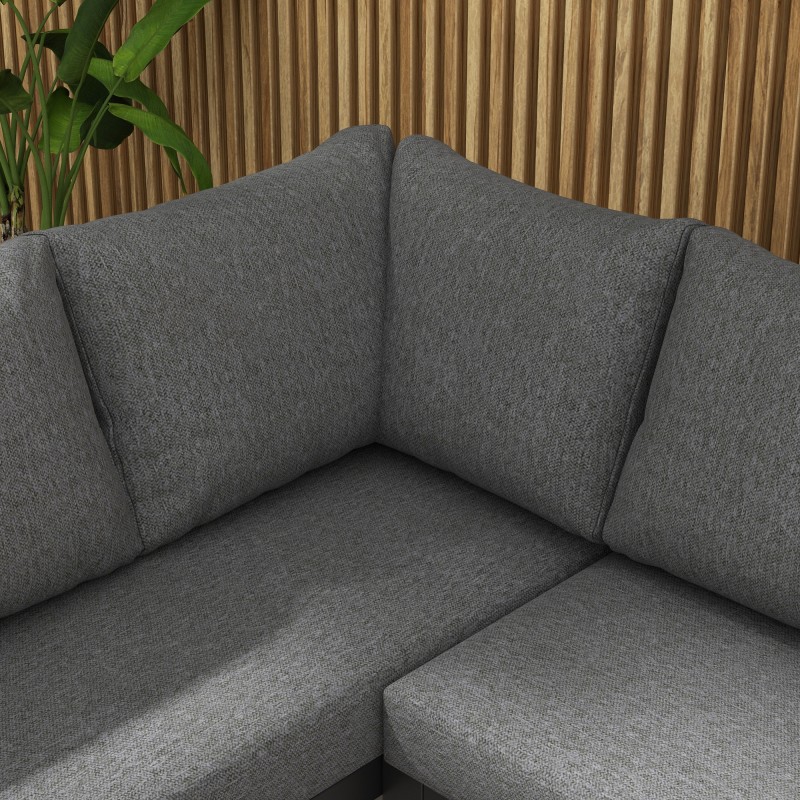 Ulkolounge-ryhmä 5-osainen, alumiinirunko, puujäljitelmäpöydät, terassi/pihakalustesetti, harmaa + luonnonväri