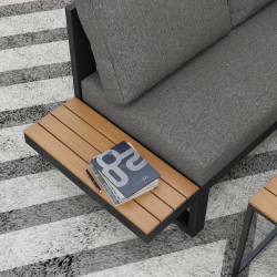 Ulkolounge-ryhmä 5-osainen, alumiinirunko, puujäljitelmäpöydät, terassi/pihakalustesetti, harmaa + luonnonväri