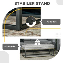 Eteispenkki teollistyylinen pehmustettu kangaspenkki metallijaloilla 120x44x45,5 cm vaaleanharmaa/musta