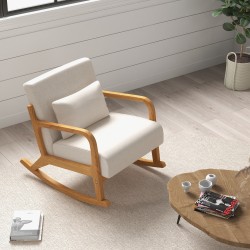 Keinutuoli retrodesign kumipuu 64,5 x 92 x 81,5 cm beige ja ruskea