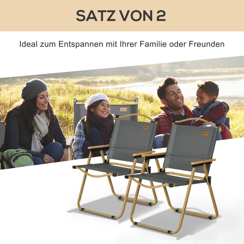 Kokoontaitettava leirintä- ja rantatuoli teräsrungolla, 2 kpl, tummanharmaa