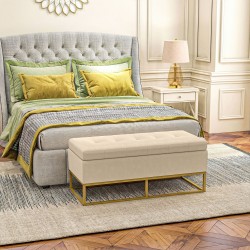 Säilytysistuinpenkki eteiseen, samettikangas, teräsjalat, 110 x 44 x 49 cm, beige