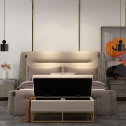 Säilytysistuinpenkki eteiseen, samettikangas, teräsjalat, 110 x 44 x 49 cm, beige