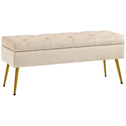 Säilytysrahi metallijaloilla samettipintainen istuin 102 x 35 x 43 cm beige