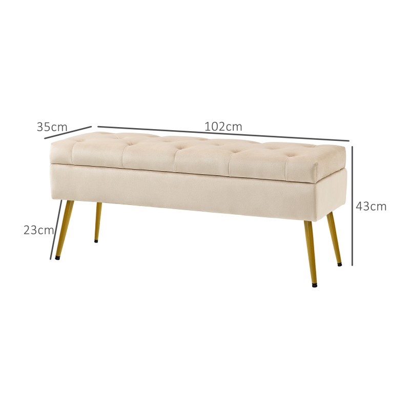 Säilytysrahi metallijaloilla, samettipintainen istuin, 102 x 35 x 43 cm, beige