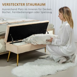 Säilytysrahi metallijaloilla, samettipintainen istuin, 102 x 35 x 43 cm, beige