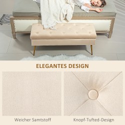 Säilytysrahi metallijaloilla, samettipintainen istuin, 102 x 35 x 43 cm, beige