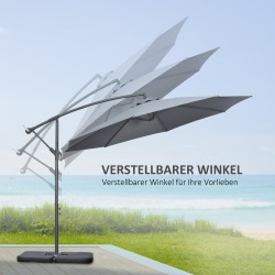 Sivuvartinen terassivarjo ristijalalla, metalli/polyesteri, 292 x 247 cm, harmaa