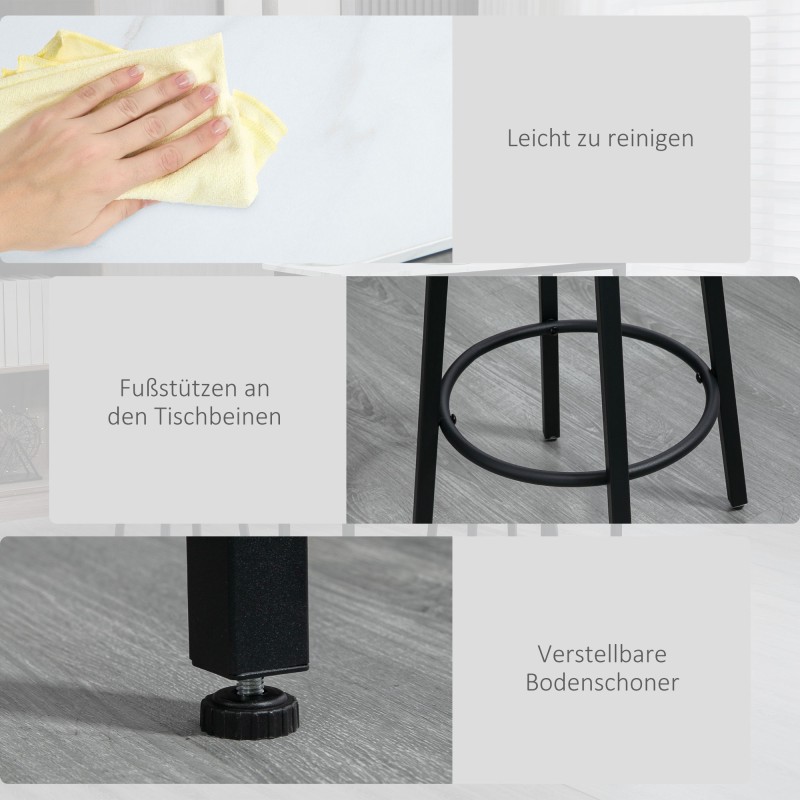 Baaripöytäsetti 2 hengelle, korkea pöytä ja 2 baarijakkaraa, teräsrunko, valkoinen marmorikuvio, 100 x 40 x 90 cm