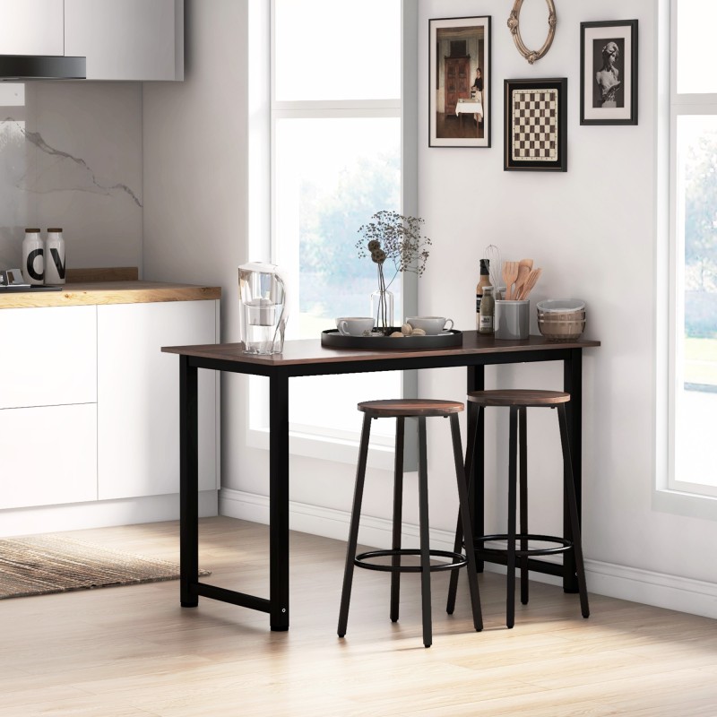 Baarijakkarasetti 2 kpl, teollinen tyyli, teräsrunko ja puukuvioitu istuin, 42 x 42 x 65 cm, ruskea/musta