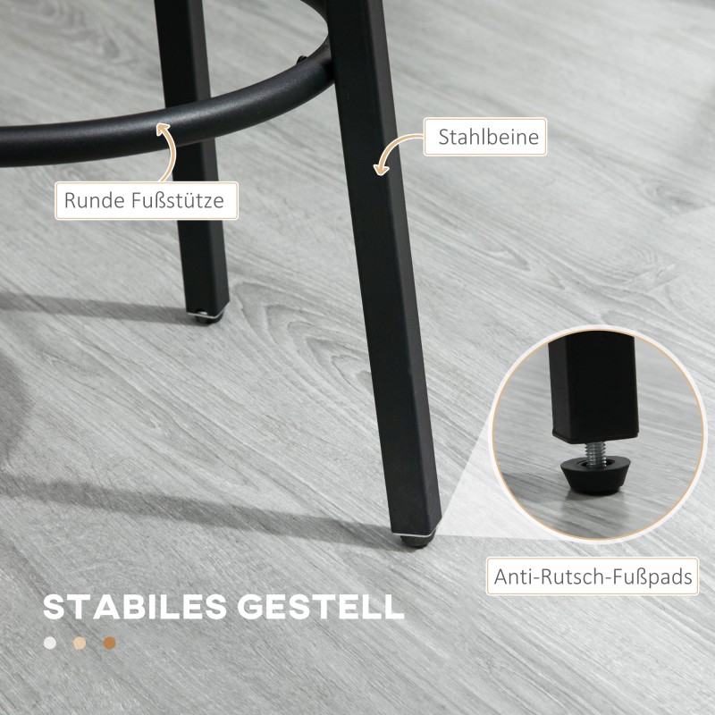 Baarijakkarasetti 2 kpl, teollinen tyyli, teräsrunko ja puukuvioitu istuin, 42 x 42 x 65 cm, ruskea/musta