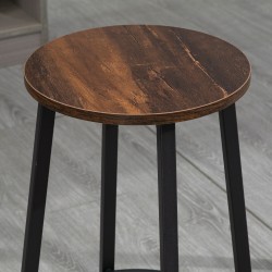 Baarijakkarasetti 2 kpl, teollinen tyyli, teräsrunko ja puukuvioitu istuin, 42 x 42 x 65 cm, ruskea/musta