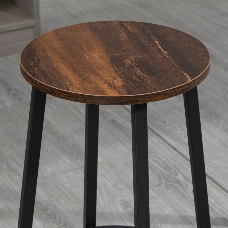 Baarijakkarasetti 2 kpl, teollinen tyyli, teräsrunko ja puukuvioitu istuin, 42 x 42 x 65 cm, ruskea/musta