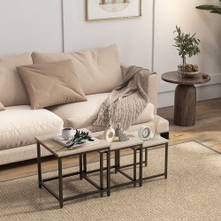 Sohvapöytäsarja 3 osaa, teollinen tyyli, lastulevy ja musta teräs, puunsävy, 45/40/34 cm