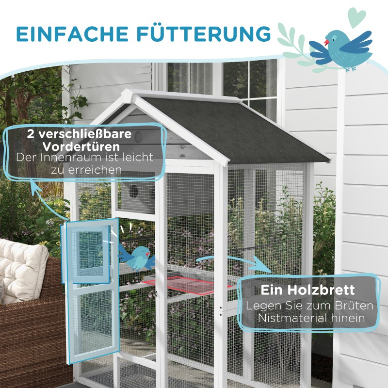 Lintuhäkki kanarialinnuille ja undulaateille, puinen, asfalttikatto, ulko- ja sisäkäyttöön, 112 x 68 x 154 cm