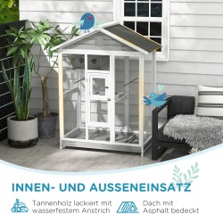 Lintuhäkki kanarialinnuille ja undulaateille, puinen, asfalttikatto, ulko- ja sisäkäyttöön, 112 x 68 x 154 cm