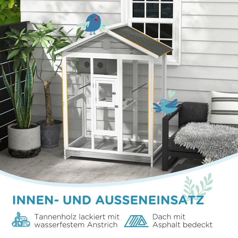 Lintuhäkki kanarialinnuille ja undulaateille, puinen, asfalttikatto, ulko- ja sisäkäyttöön, 112 x 68 x 154 cm