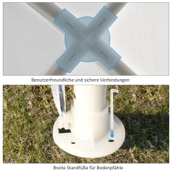 Paviljonki ulkokäyttöön teräsrunko PE-katto 2,7 x 2,7 m valkoinen