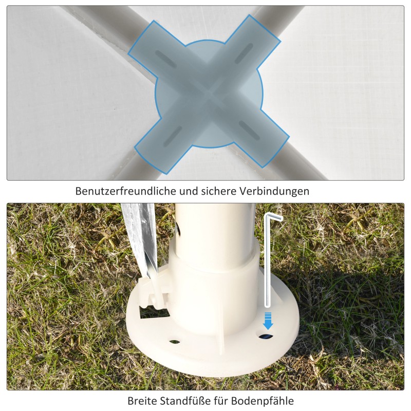 Paviljonki ulkokäyttöön teräsrunko PE-katto 2,7 x 2,7 m valkoinen