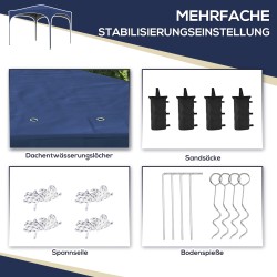 Taitettava puutarhakatos ulkokäyttöön, teräsrunko, 295 x 295 x 255 cm, tummansininen