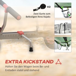 Kajakkivaunu säädettävä alumiininen kuljetusvaunu veneille 100 kg musta/punainen