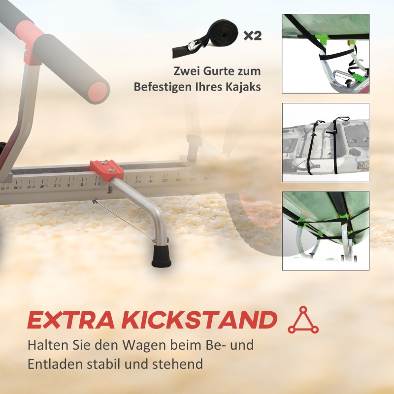 Kajakkivaunu säädettävä alumiininen kuljetusvaunu veneille 100 kg musta/punainen