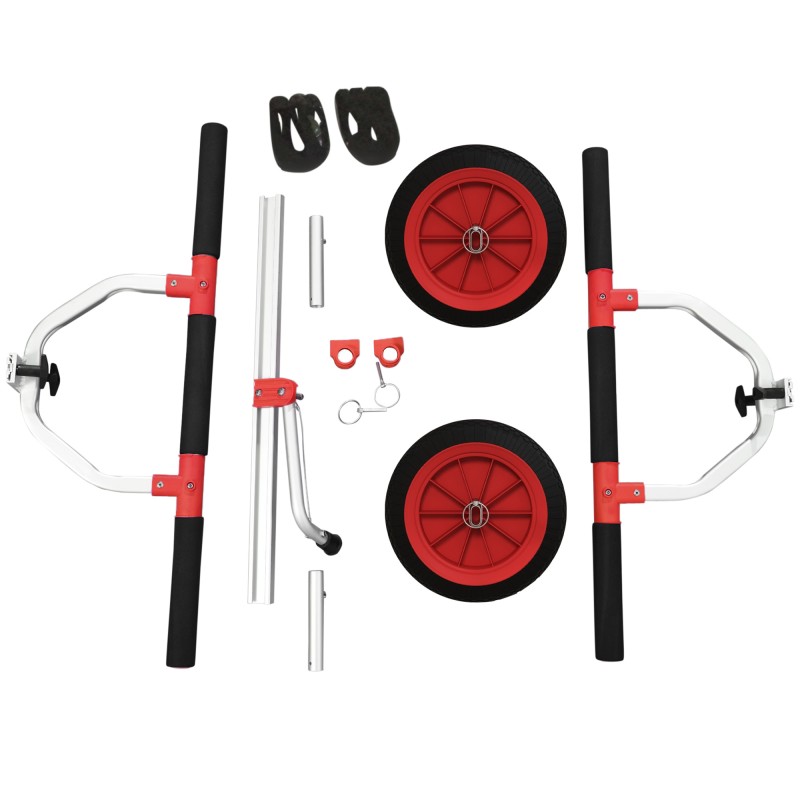 Kajakkivaunu säädettävä alumiininen kuljetusvaunu veneille 100 kg musta/punainen