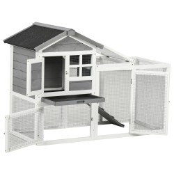 Kanin ja pieneläinten ulkohäkki ramppi ja ulosvedettävät pohjalaatikot kuusi 259 x 64 x 92 cm valkoinen/harmaa