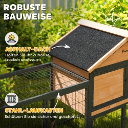 Kanihäkki ulkokäyttöön 2 tasoa täyspuuta 217x53x86 cm keltainen