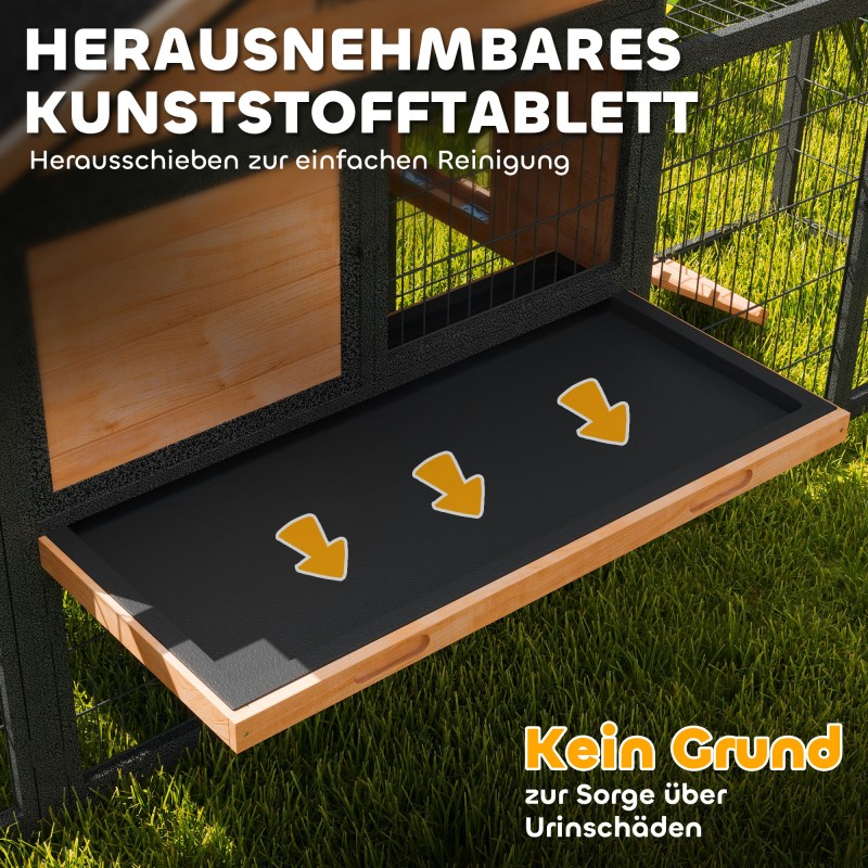 Kanihäkki ulkokäyttöön 2 tasoa täyspuuta 217x53x86 cm keltainen