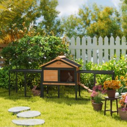 Kanihäkki ulkokäyttöön 2 tasoa täyspuuta 217x53x86 cm keltainen