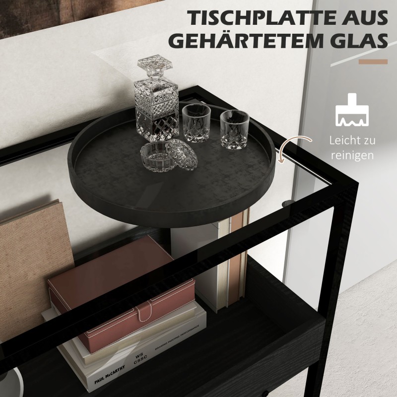 Konsolipöytä kahdella hyllyllä, lasikansi ja teräsrunko, 100 x 30 x 78 cm, musta